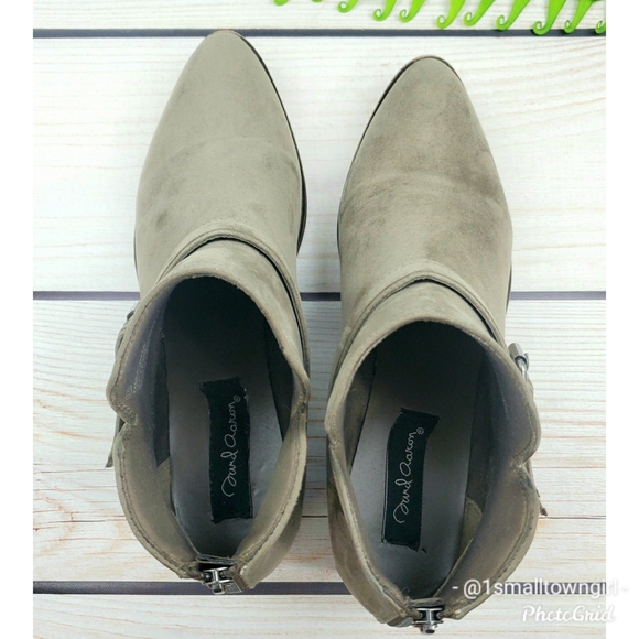 David Aaron Austin stack heel booties 10 beige - Picture 3 of 12